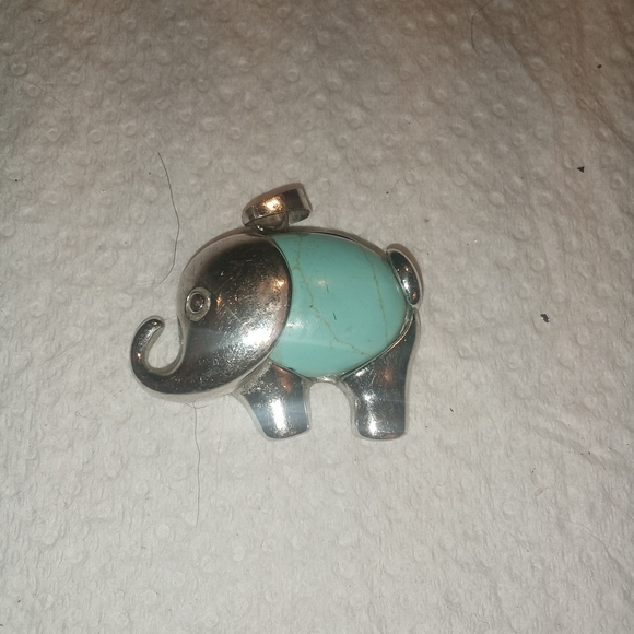 Silver and Turquoise Elephant Pendant - Picture 1 of 3